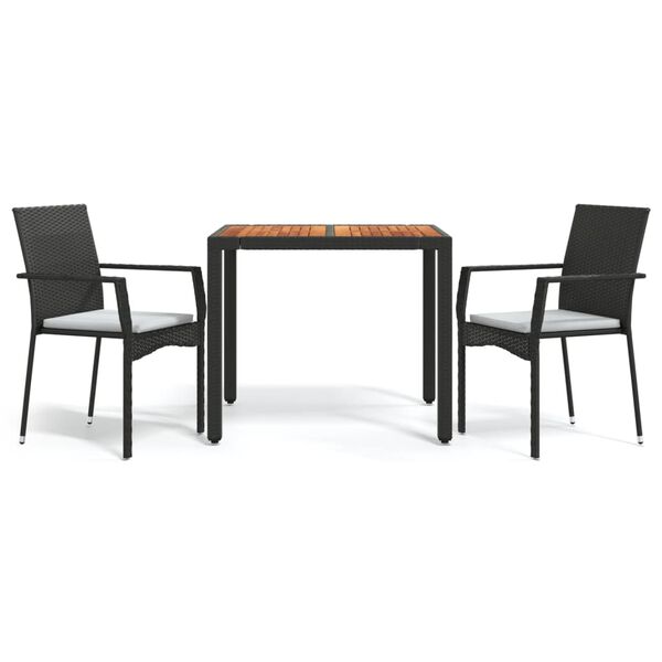 vidaXL 3 Piece Garden Dining Set with Cushions Black Poly Rattan