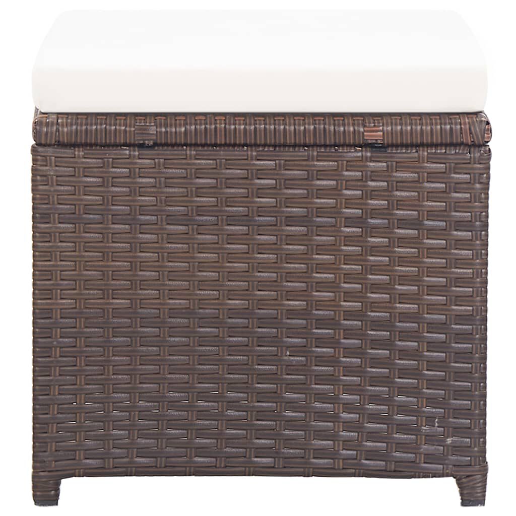 vidaXL Garden Stools 2 pcs with Cushions Poly Rattan Brown
