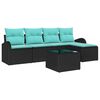 vidaXL Sofa Set with Cushion 6 pcs Black and Turquoise Poly Rattan