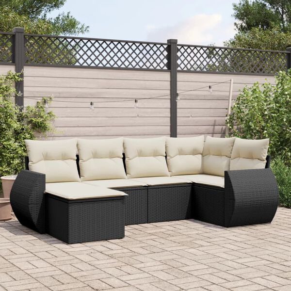 vidaXL 6 Piece Garden Sofa Set with Cushions Black Poly Rattan