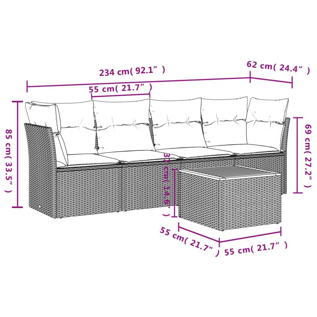 vidaXL 5 Piece Garden Sofa Set with Cushions Beige Poly Rattan
