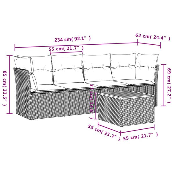 vidaXL 5 Piece Garden Sofa Set with Cushions Beige Poly Rattan