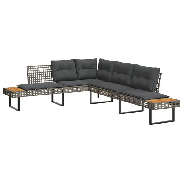 vidaXL 2 Piece Garden Sofa Set with Cushions Grey Poly Rattan and Glass