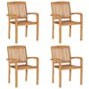 vidaXL Stacking Garden Chairs with Cushions 4 pcs Solid Teak Wood