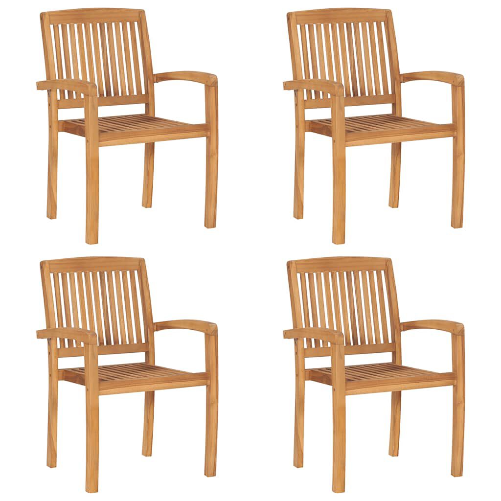 vidaXL Stacking Garden Chairs with Cushions 4 pcs Solid Teak Wood