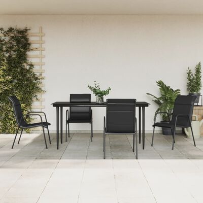 vidaXL 5 Piece Garden Dining Set Black Steel and Textilene