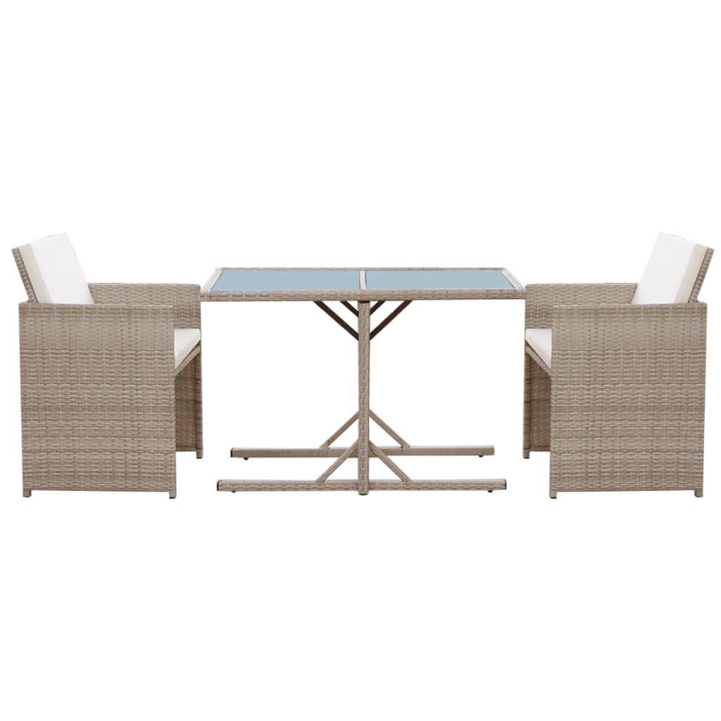 vidaXL 3 Piece Bistro Set with Cushions Poly Rattan Beige