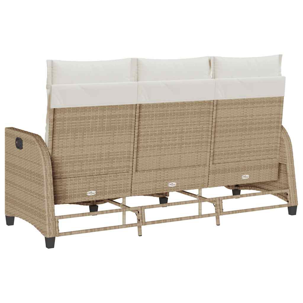 vidaXL Reclining Garden Sofa with Cushions L-shaped Beige Poly Rattan