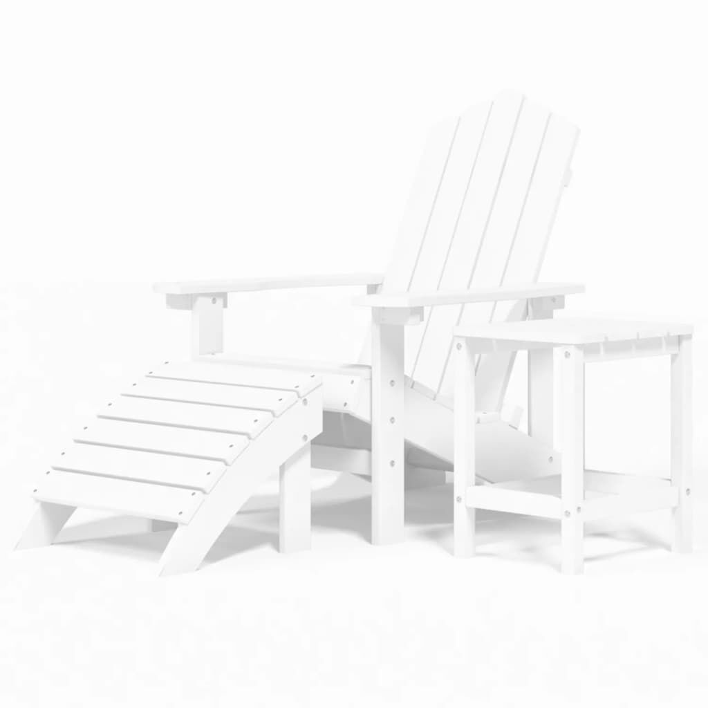 vidaXL Garden Adirondack Chair with Footstool & Table HDPE White