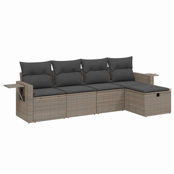vidaXL 5 Piece Garden Sofa Set with Cushions Grey Poly Rattan