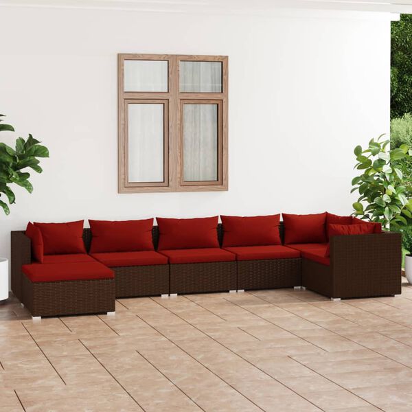 vidaXL 7 Piece Garden Lounge Set with Cushions Poly Rattan Brown