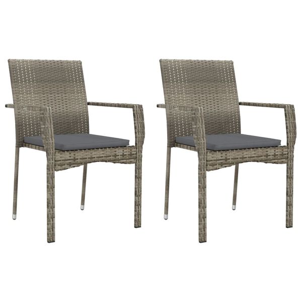 vidaXL 3 Piece Garden Dining Set with Cushions Grey Poly Rattan
