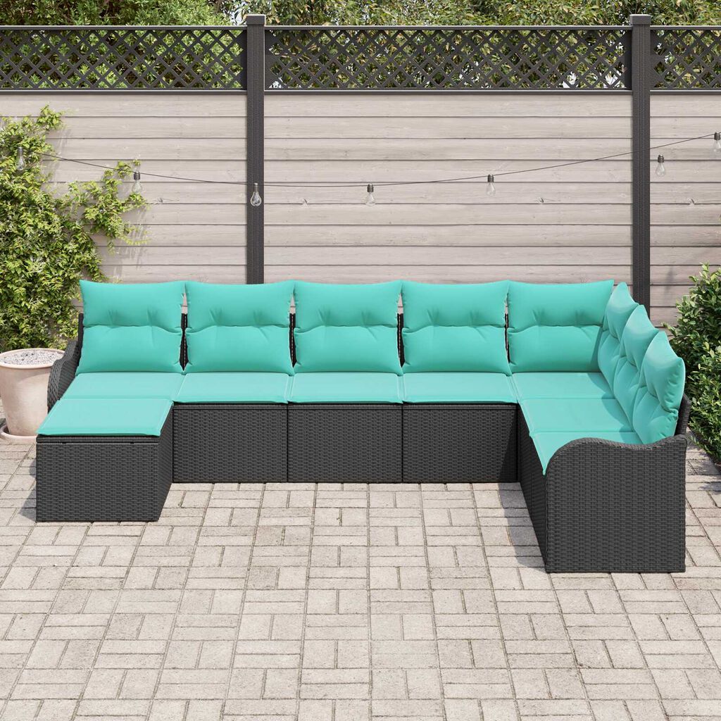 vidaXL 8 Piece Garden Sofa Set with Cushions - Black Poly Rattan
