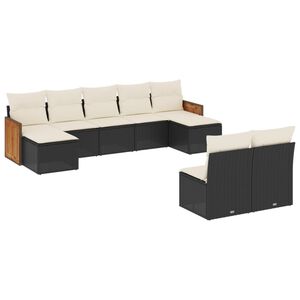 vidaXL 9 Piece Garden Sofa Set with Cushions Black Poly Rattan