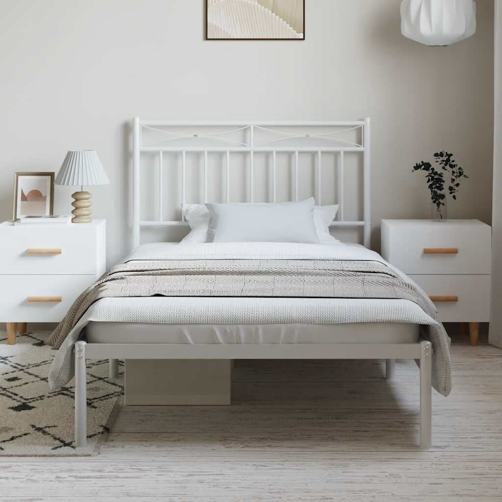 vidaXL Metal Bed Frame without Mattress with Headboard White 100x190cm
