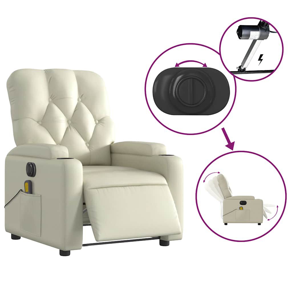 vidaXL Electric Massage Recliner Chair Cream Faux Leather
