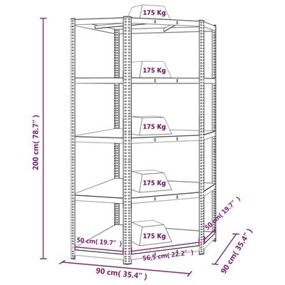 vidaXL 5-Layer Corner Shelf Blue Steel&Engineered Wood