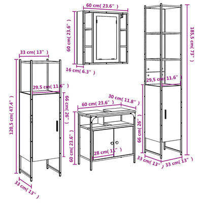 vidaXL 4 Piece Bathroom Cabinet Set Smoked Oak Engineered Wood