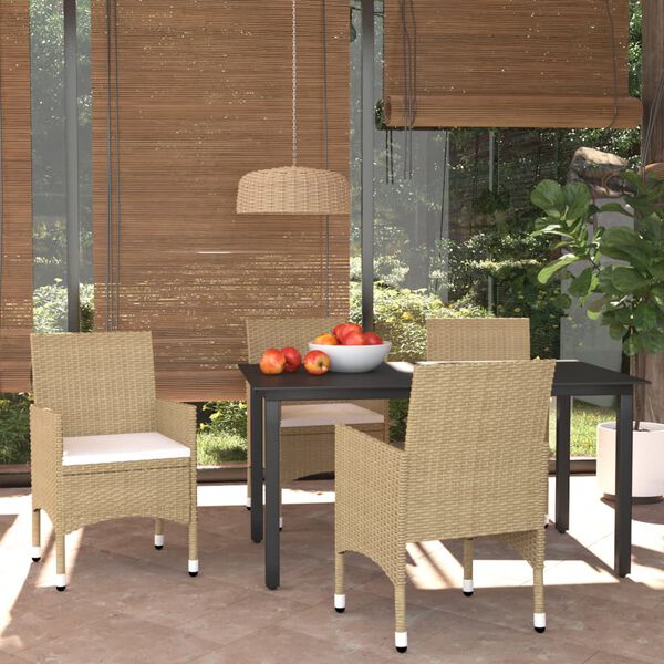 vidaXL 5 Piece Garden Dining Set with Cushions Poly Rattan Beige