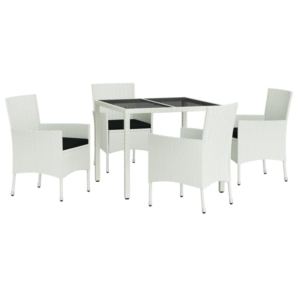 vidaXL 5 Piece Garden Dining Set with Cushions White Poly Rattan