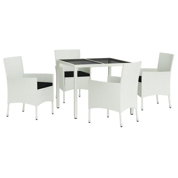 vidaXL 5 Piece Garden Dining Set with Cushions White Poly Rattan