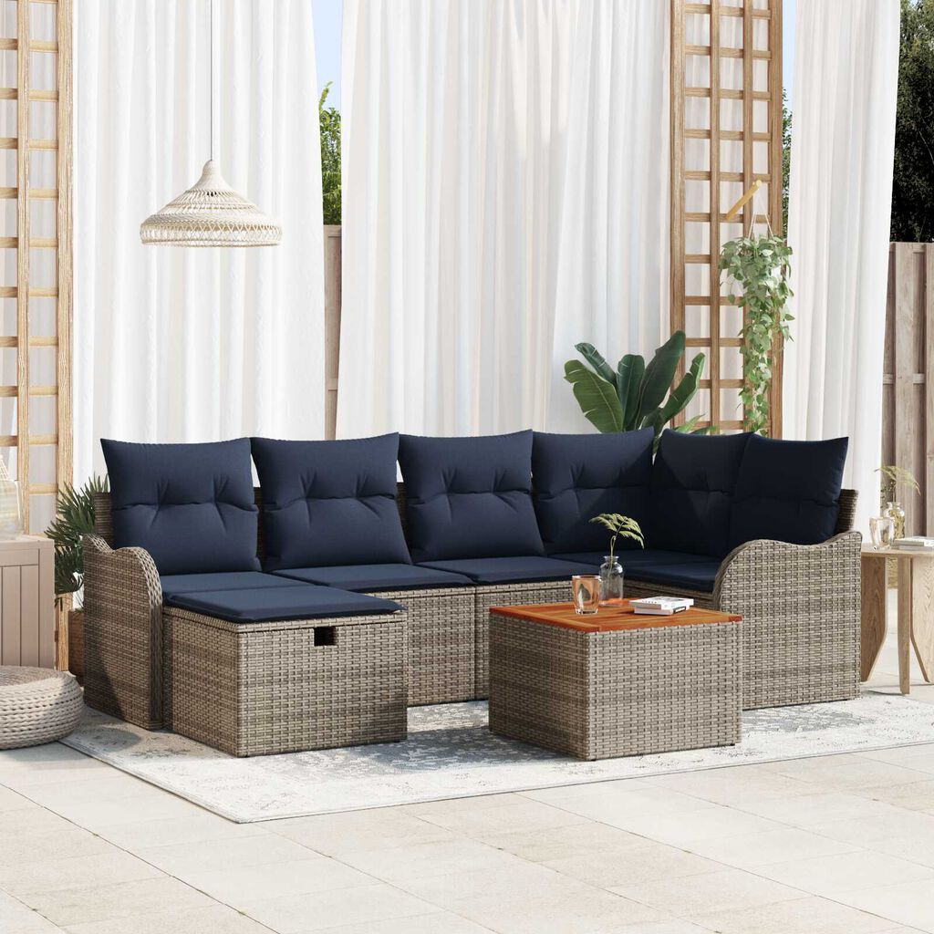 vidaXL 7 Piece Garden Sofa Set with Cushions Grey Poly Rattan