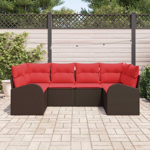 vidaXL 6 Piece Garden Sofa Set with Cushions Brown Poly Rattan