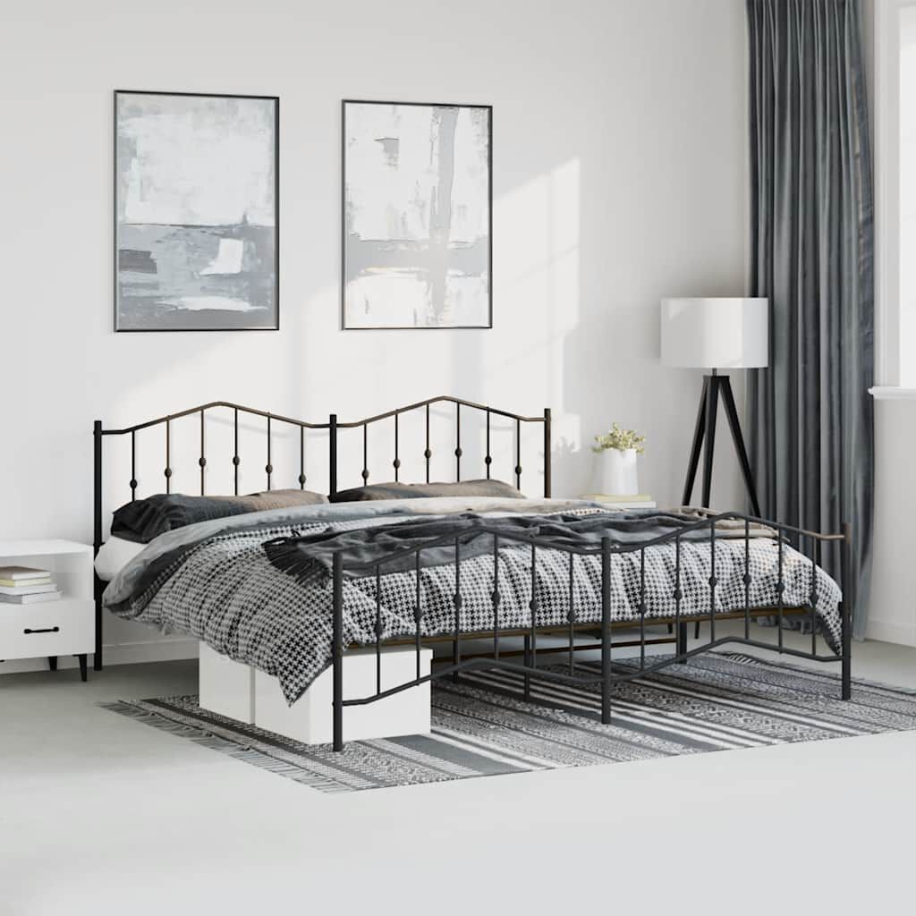 vidaXL Metal Bed Frame without Mattress with Footboard Black 193x203cm