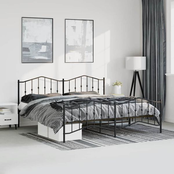 vidaXL Metal Bed Frame without Mattress with Footboard Black 193x203cm