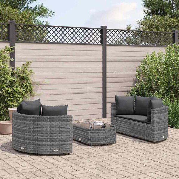 vidaXL 5 Piece Garden Sofa Set with Cushions Grey Poly Rattan
