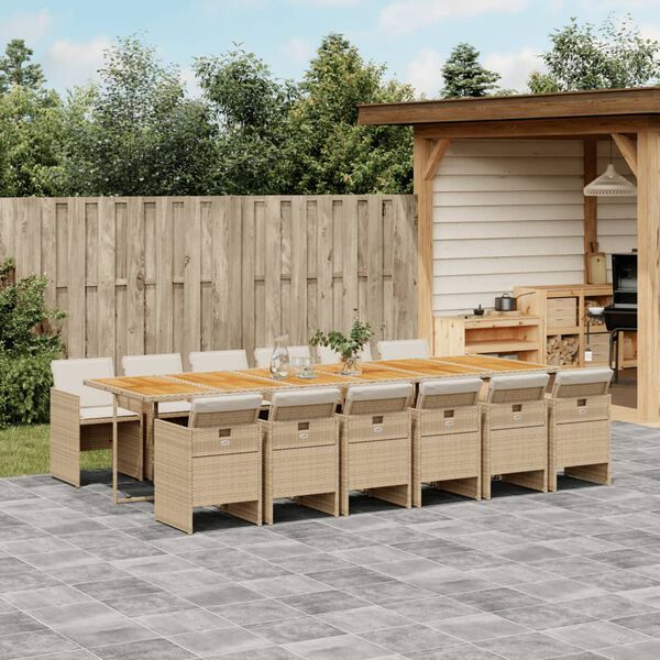 vidaXL 13 Piece Garden Dining Set with Cushions Beige Poly Rattan