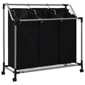 vidaXL Laundry Sorter with 3 Bags Black Steel