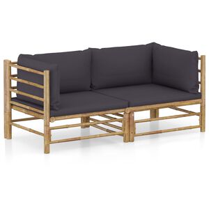vidaXL 2 Piece Garden Lounge Set with Dark Grey Cushions Bamboo