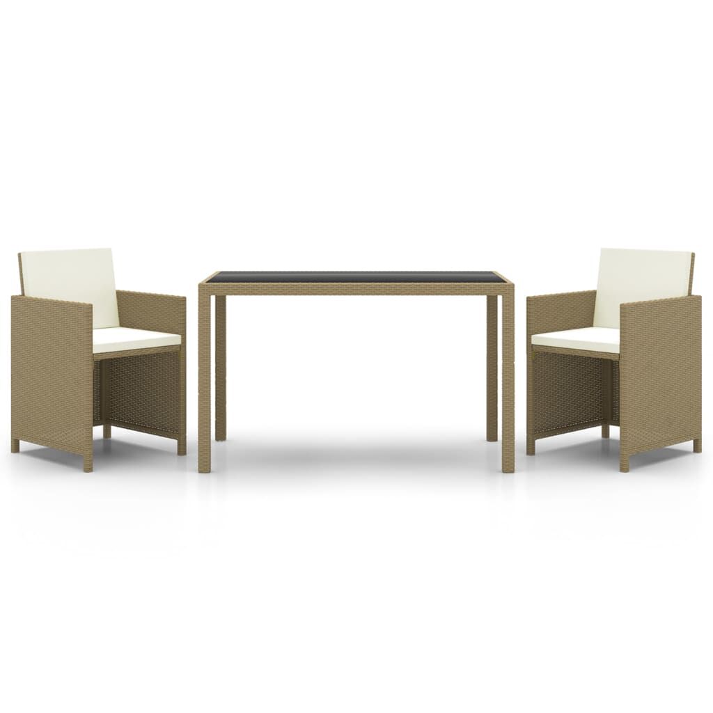 vidaXL 3 Piece Garden Dining Set with Cushions Poly Rattan Beige