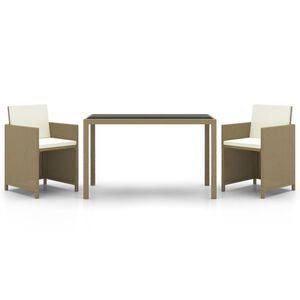 vidaXL 3 Piece Garden Dining Set with Cushions Poly Rattan Beige