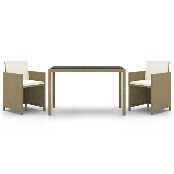 vidaXL 3 Piece Garden Dining Set with Cushions Poly Rattan Beige