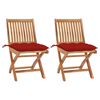 vidaXL Garden Chairs 2 pcs with Red Cushions Solid Teak Wood