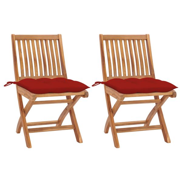vidaXL Garden Chairs 2 pcs with Red Cushions Solid Teak Wood