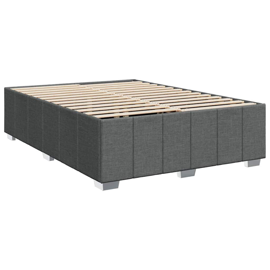 vidaXL Box Spring Bed with Mattress Dark Grey Queen Fabric
