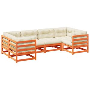 vidaXL 6 Piece Garden Sofa Set with Cushions Wax Brown Solid Wood Pine
