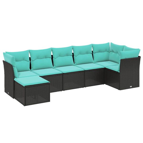 vidaXL 7 Piece Garden Sofa Set with Cushions Black Poly Rattan