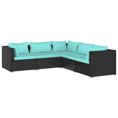 vidaXL 5 Piece Garden Lounge Set with Cushions Poly Rattan Black