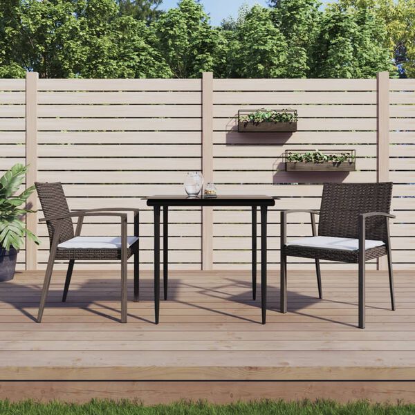 vidaXL 3 Piece Garden Dining Set with Cushions Poly Rattan and Steel