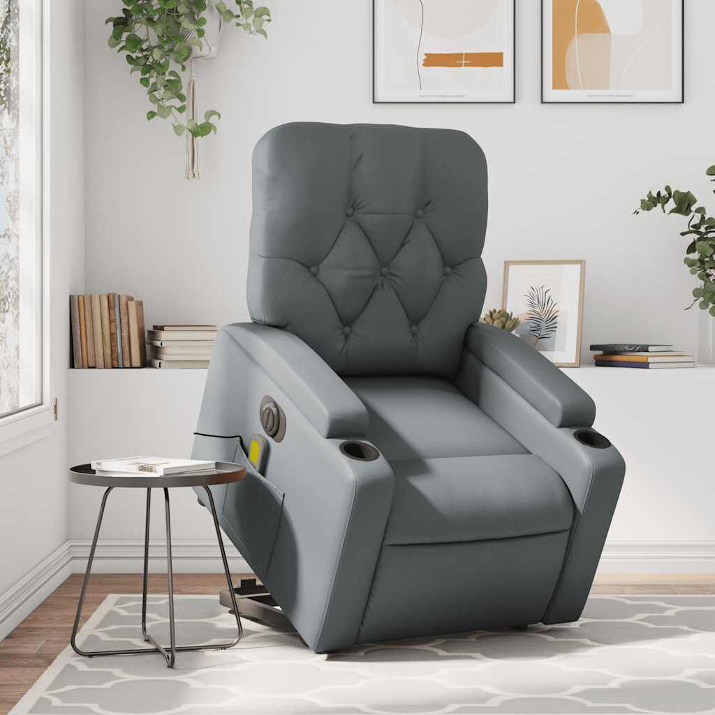 vidaXL Electric Stand up Massage Recliner Chair Grey Faux Leather