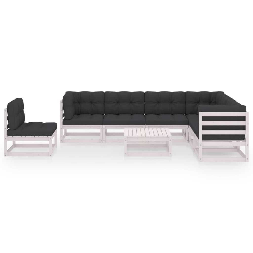 vidaXL 8 Piece Garden Lounge Set with Cushions White Solid Pinewood