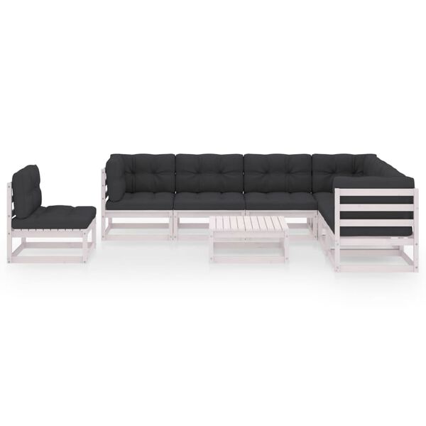 vidaXL 8 Piece Garden Lounge Set with Cushions White Solid Pinewood