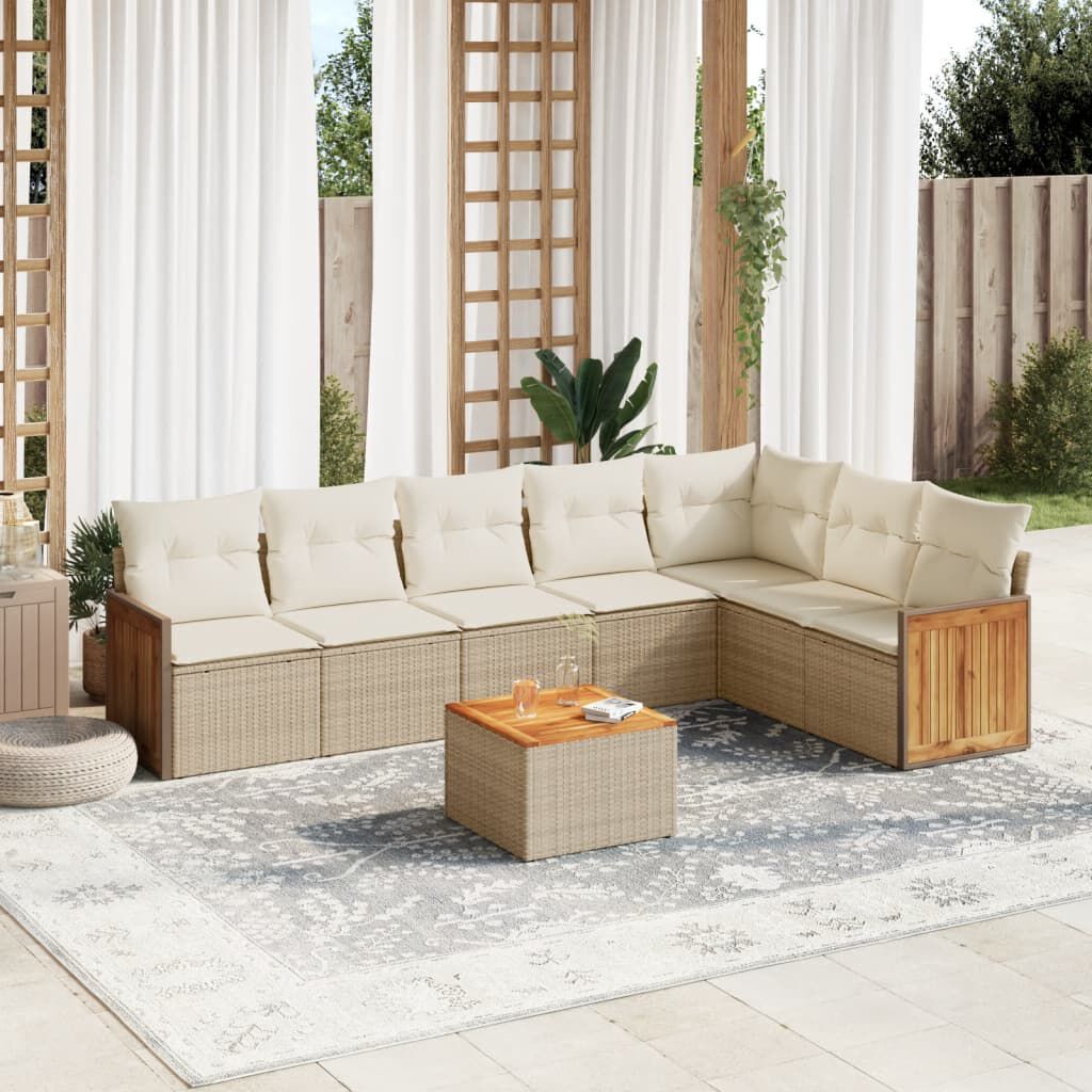 vidaXL 8 Piece Garden Sofa Set with Cushions Beige Poly Rattan