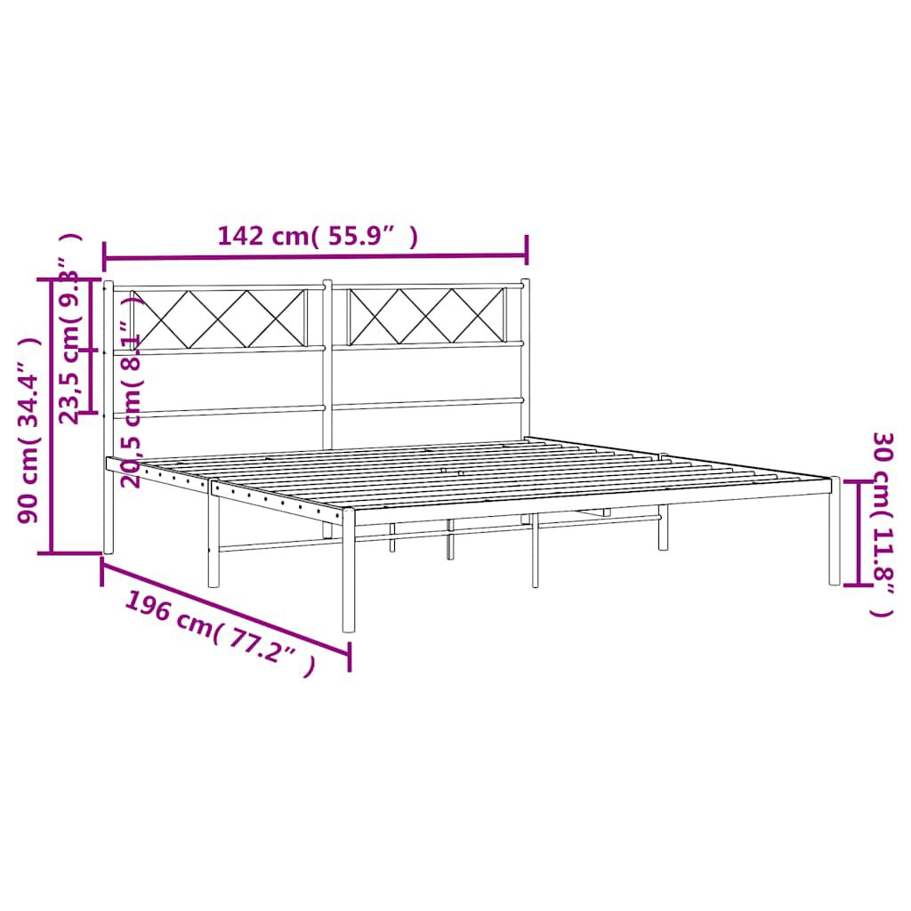 vidaXL Metal Bed Frame without Mattress with Headboard Black 135x190cm
