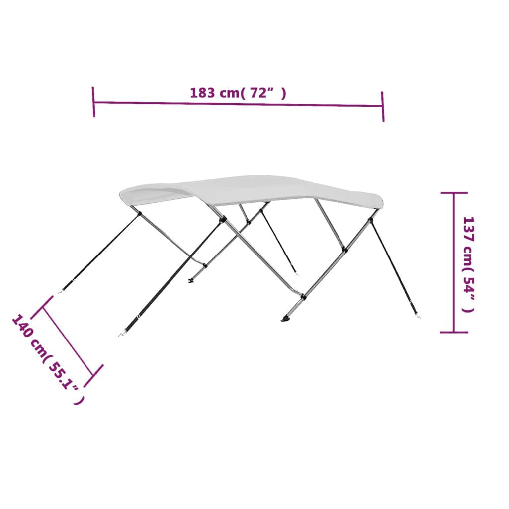 vidaXL 3 Bow Bimini Top White 183x140x137 cm