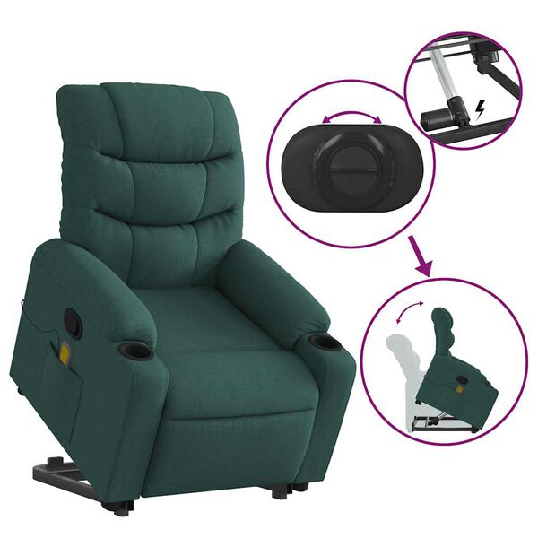 vidaXL Stand up Massage Recliner Chair Dark Green Fabric